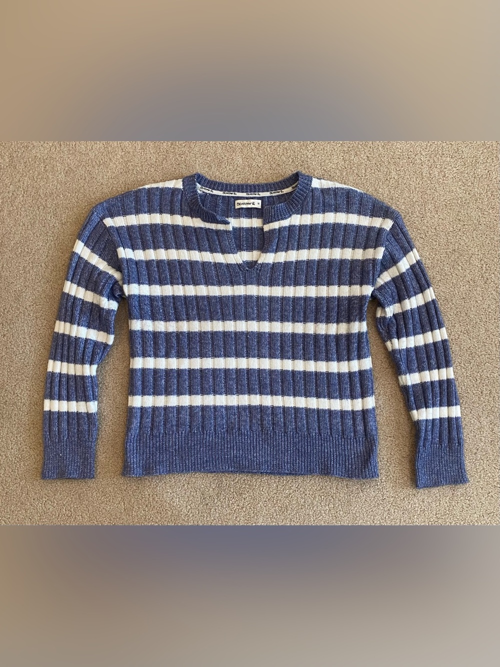 Bearpaw Blue White Striped Knit Pullover Sweater Women’s Size M